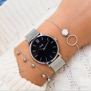 CLUSE UNISEX MESH WATCH SILVER WITH BLACK FACE